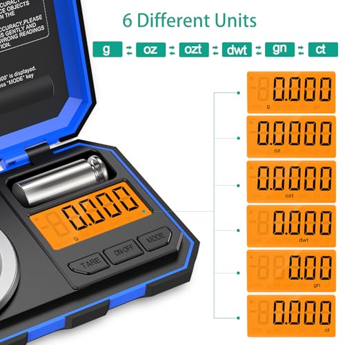 ORIA Digital Feinwaage, 50g / 0,001g Präzisonswaage Milligramm, Taschenwaage, Schmuckwaage, 50g Kalibriergewicht, Pinzette, mit 6 Einheiten, Tara & Automatisch Aus