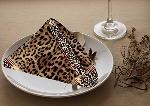 Yibeas TNC4A1018 Leopard Cloth Napkins Dinner Table Napkins Animal Leopard Print Decorative Border Washable Reusable Napkins Set Of 4 Home Holiday Party Wedding 18 X 18 Inch thumb #2