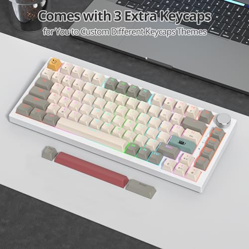 Image of 75% Mechanical Keyboard With Volume Knob, Gasket Hot Swappable RGB Gaming, Wired Custom With Red Switch, 82 Keys Compact Creamy (82 Beige Grey)