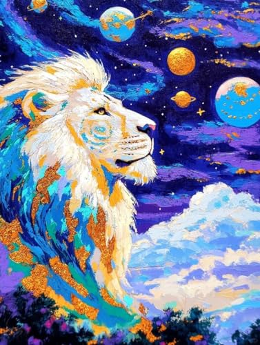 Peinture à l'huile sur animal broderie de perles lion effet relief