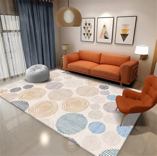 Tapis chambre bébé 80x150cm sable et bleu géométrique lavable - 2