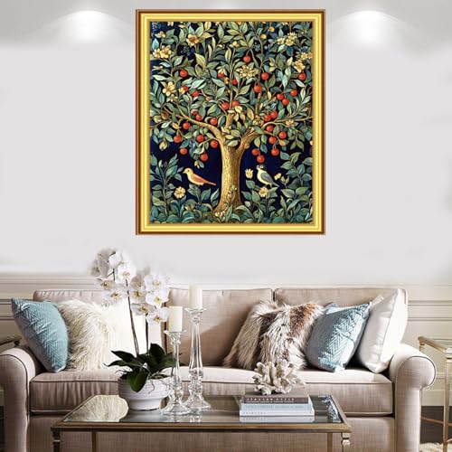 Image of Foxnyart Stamped Cross Stitch Kits Full Range of Embroidery Needlework Starter Kits for Beginners Adults 11CT Embroidery Patterns Art Crafts DIY Needlepoint Kit-Little Bird Tree of Life 16x20 inchs