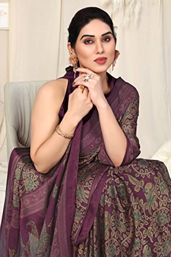 Image of MIRCHI FASHION Women Saree | Plain Weave Chiffon Abstract Printed Office Wear Sari with Blouse