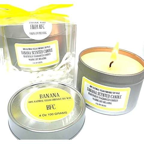 Banana Scented Soy Wax Candle with 28 Hours Burn Time Cover