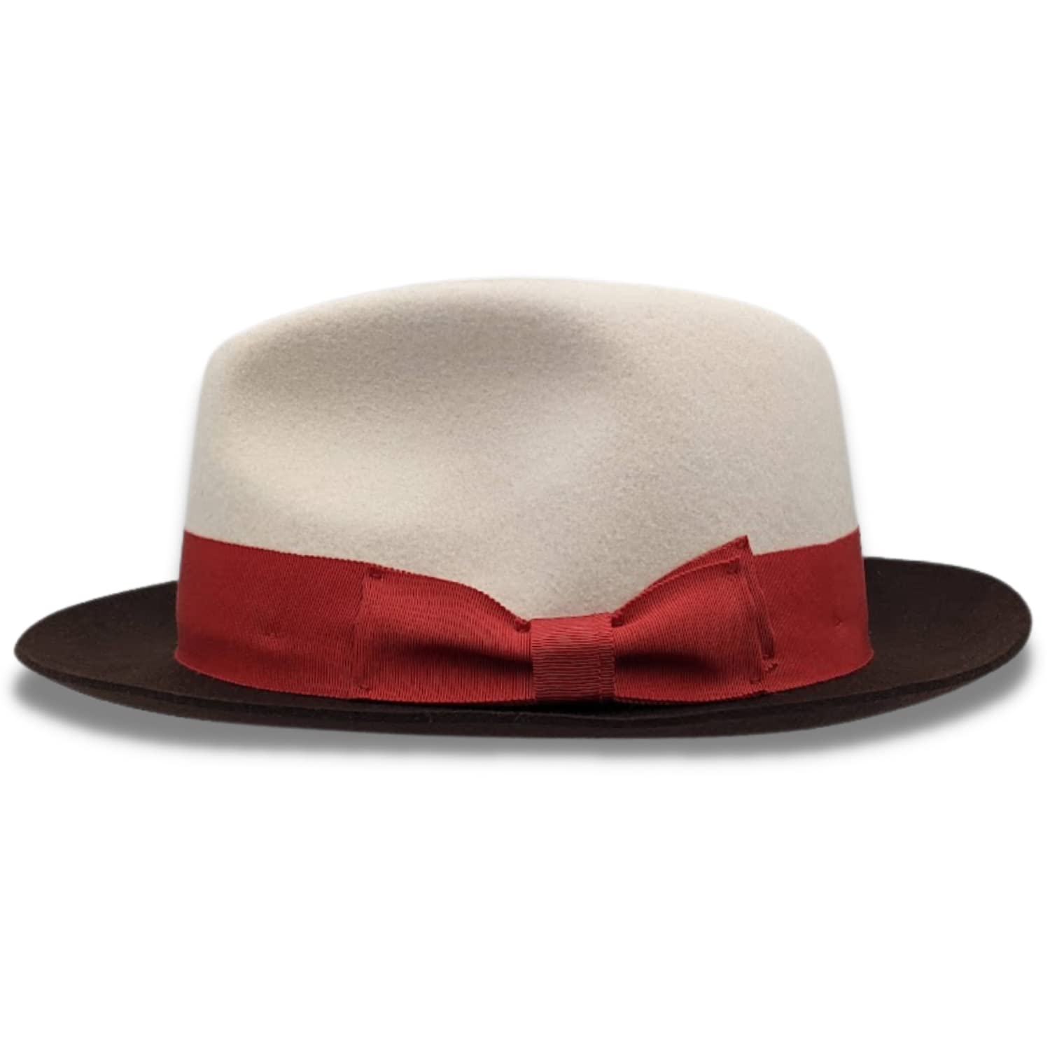 MONTIQUE White Color 2 1/4 Inch Wide Brown Brim Wool Felt Hat H-82