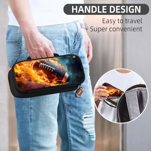 Image of American Football Pencil Case for Boys - Large Pencil Pouch for Boys with Zipper Compartments & Handle - Big Capacity Pen Organizer Box Bag for Kids Teens School Supplies