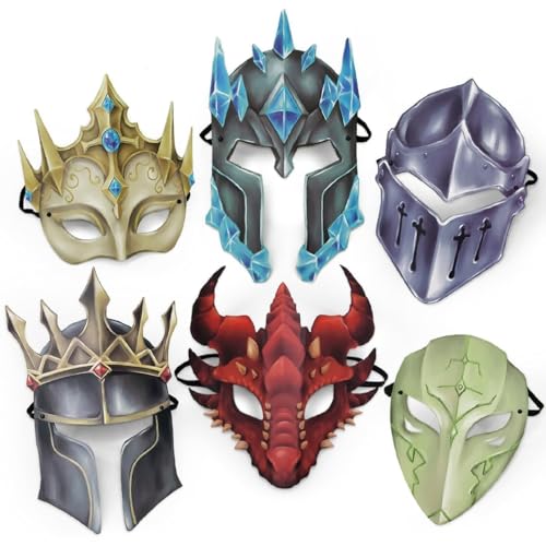 Cheerland Dragon Mask Medieval Party Decorations Fantasy Mask Set Medieval Halloween Party Costume Favors Props Elemental Spirit Dress Up King Mage Magic Wizard Party Decorations Pack of 12 Masks
