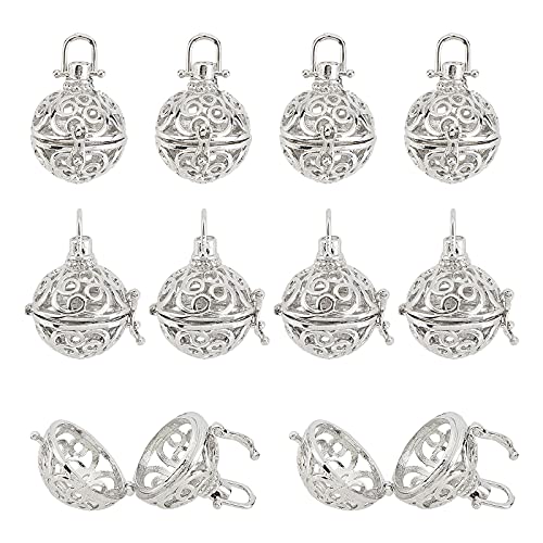 arricraft 10 Pcs Cage Pendants, 1.14Ã—1Ã—0.9" Brass Locket Charms, Chime Ball Pendants, Locket Pendants for Necklaces Jewelry Making Supplies-Platinum