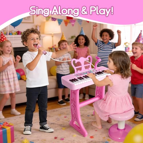 Kids Piano Keyboard Toy with Stool Toddler Girls Pink Toy Piano with Stand for Toddler Birthday Gift for 3 4 5 6 7 Year Old Girl Music Instrument Toys by CASRRA - Image 6
