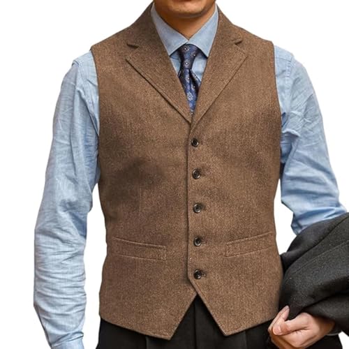 Men's Tweed Suit Vintage Vest Herringbone Wool Prom Waistcoat Groomsmen4