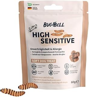 BugBell 60g Weiche Hundeleckerli HighSensitive - Hypoallergene Sensitiv Snacks für Hunde mit Insekten - Unverträglichkeit & Allergie mit nur 4 Zutaten - Soft Snack Hund für Ausschlussdiäten