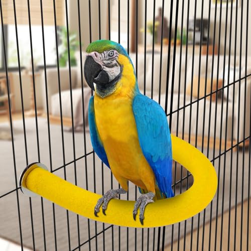 Image of Rypet U Shape Parrot Perch Stand Toy for Paw Grinding Clean Stick Exercise, Rough-Surfaced Quartz Bird Perch Standing Cage Accessories for for Small Parakeets Cockatiels Conures Macaws (Yellow L)