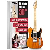 LyxPro 39” Electric Guitar TL Series, Full-Size Paulownia Wood Body, 3-Ply Pickguard, C-Shape Neck, Ashtray Bridge, Quality Gear Tuners, 3-Way Switch & Volume/Tone Controls, 2 Picks Included, Mahogany