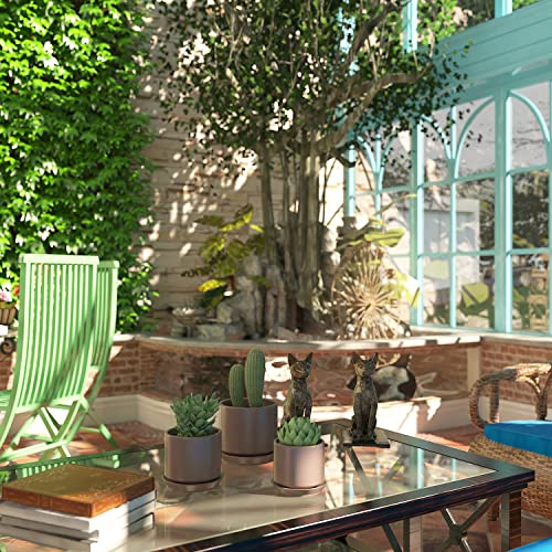 Fengson Succulent Plant Pots,6.8+5.3+4.1 In Glazed Ceramic Planters With Connected Saucers, Round Modern Ceramic Flower Pots - Small To Large Sized Plant Pots For All House Plants(Matte Brown) #TOP3