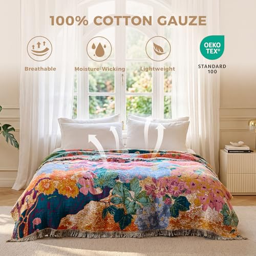 Image of LUTBM Boho Throw Blanket for Couch 50 inchx60 inch, Cotton Decorative Bed Throws