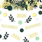 120 Stück Jugendweihe Deko 2026 Konfetti,Konfetti Gold Grün Metallisch Eukalyptusblatt und Punkt Glitzer Tischdeko Mädchen Junge Party Dekoration