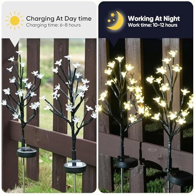 Solar Garden Lights Waterproof, Solar Outdoor Lights Decorative 4Pack, 80Led Solar Powered Flowers Garden Decor, Outdoor Fairy Lights for Yard,Pathway,Lawn,Outside,Garden Decorations