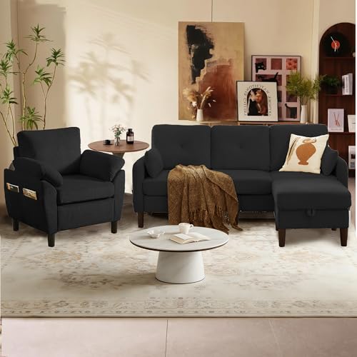 Image of 3 Pieces Sofa Set for Living Room with Sofa, Storage Ottoman and Single Chair