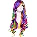 BERON New Fashion Synthetic Women Girls Sexy Long Wavy Rainbow Multi Colorful Wig with Free Wig Cap