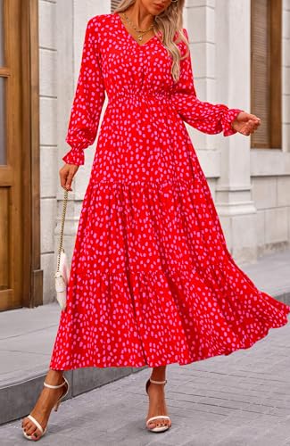 BTFBM Women Fall Dresses 2025 Casual Long Sleeve V Neck Maxi Dresses Floral Boho Long Dress Wedding Guest Dress
