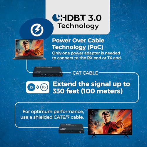 Image of OREI 4K KVM HDMI USB-C Extender Balun HDBaseT 3.0 UltraHD 4K @ 60Hz 4:4:4 Over Single CAT5e /6 /7 Cable with HDR, LAN, CEC, & IR Support, RS-232 Up to 330 Ft Audio Out - Power Over Cable