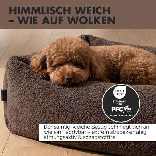 PAW WOW Sven Hundebett | Orthopädisches Hundebett | Teddy-Stoff | Hundekörbchen für kleine, mittelgroße und große Hunde (Braun, 75x105cm)