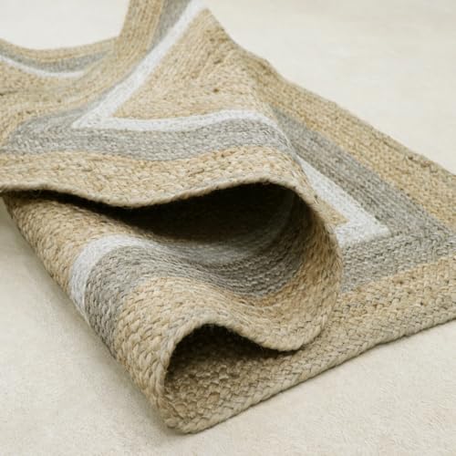 Image of voyzz home 5X8 Feet-Rectangular, Premium Natural Jute High Traffic Braided Area Rug, Stain Resistance, Handmade Rug for Entryways,Living Room,Dining Room,Bedroom,Farmhouse (Natural & Grey & Ivory)