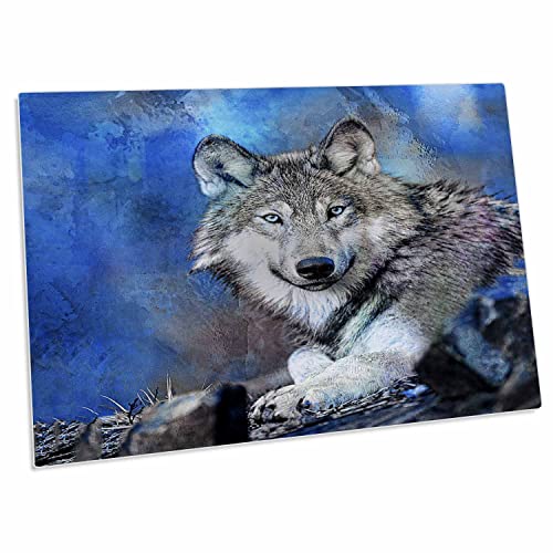 3dRose Blue Wolf - Desk Pad Place Mat