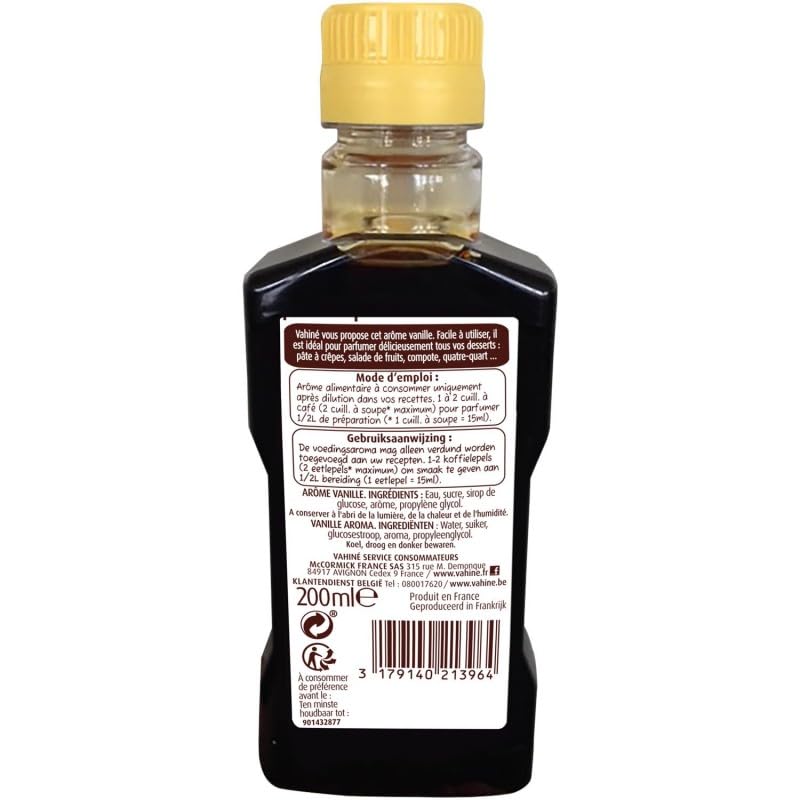 VAHINÉ - Vanille Liquide Artificielle - Concentré de Saveurs - Flacon de 200Ml pour Sublimer Vos Pâtisseries - Epicerie Sucrée Aide À La Pâtisserie - Le Lot De 4