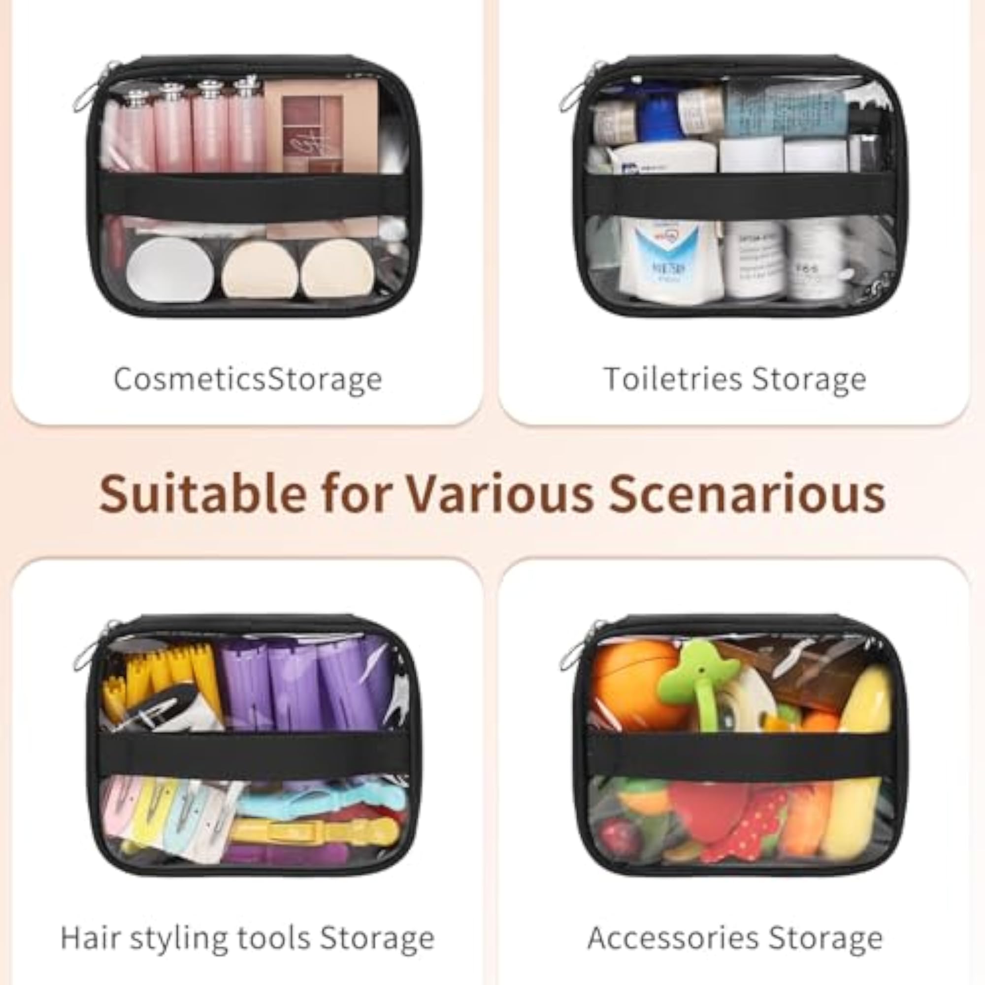 Large Makeup Train Case with 4 Clear Travel Makeup Bags Set