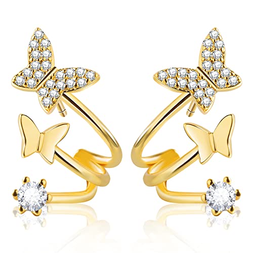 Boucles d'Oreilles à Tige en Or, Boucles d'Oreilles Papillon en Forme de C élégantes Boucles d'Oreilles à Tige Plaquées Or 14 Carats Femmes Bijoux Cadeaux pour Petite Amie Soeur Fille Cover