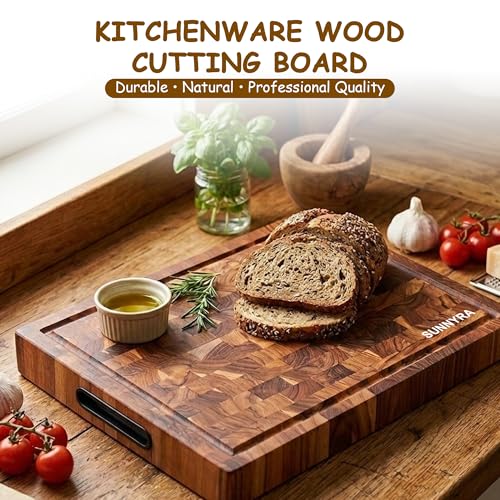 Tabla de Cortar SUUNYRA de Teca, 41,9 x 30,5 cm – Tabla de Madera de Grano Terminal Grande con Ranura para Jugos y Mango, Tabla de Picar Gruesa para Cocina, Carne y Charcutería miniatura 6