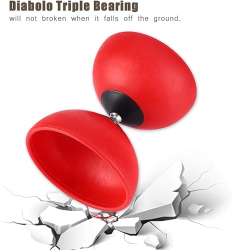 Miniatura 5 de Diábolo, juego de yoyo chino con palos de diablolo para actividades al aire libre, juegos, jóvenes ancianos (rojo)