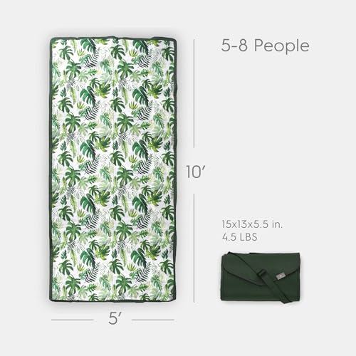 Image of Little Unicorn 5'x10' XL Outdoor Family Picnic & Beach Blanket | Durable & Water-Resistant Fabric | Compact Fold & Easily Wipes Clean | Zipper Pocket (Tropical Leaf)