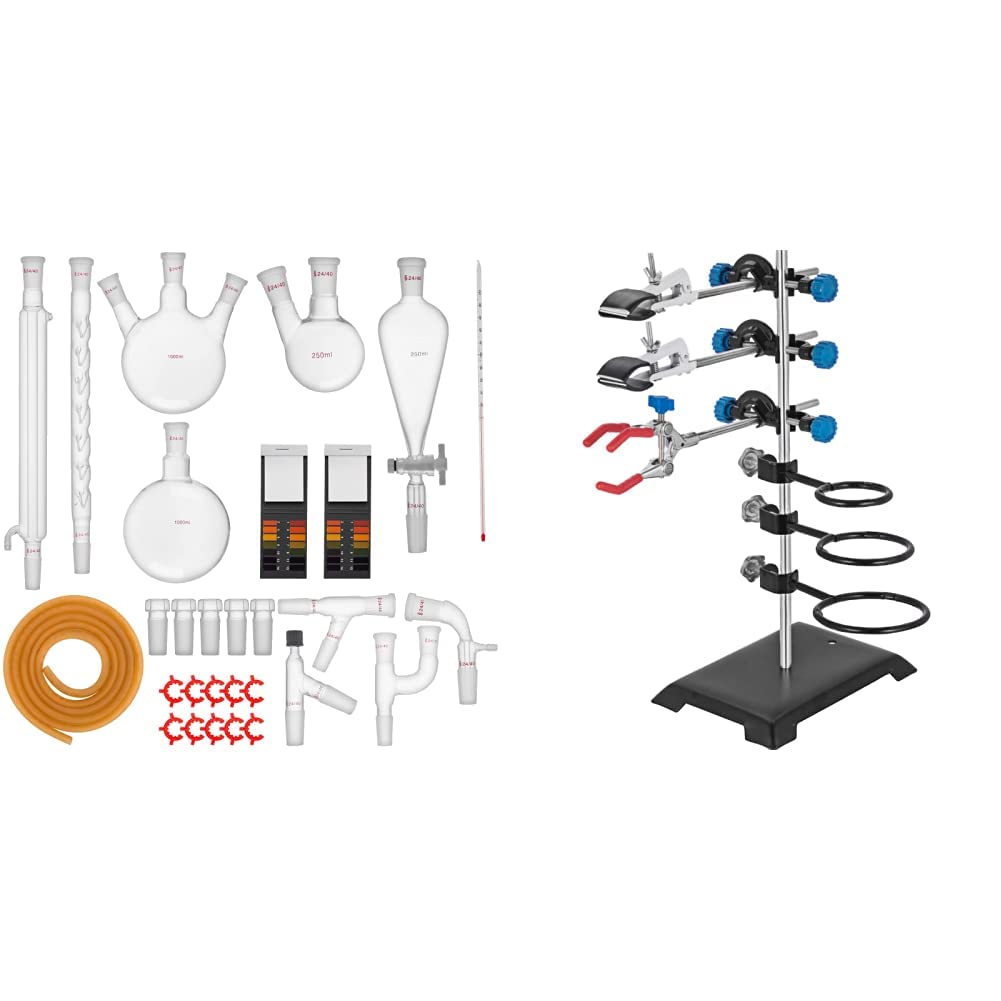 VEVOR 1000 ml Destillationsgerät Labor & Laborständer 60 cm laborstativ Set, Laborständer Halterungen Labor Unterstützung Edelstahl & Gusseisen stativmaterial eingestellbar (60 cm)