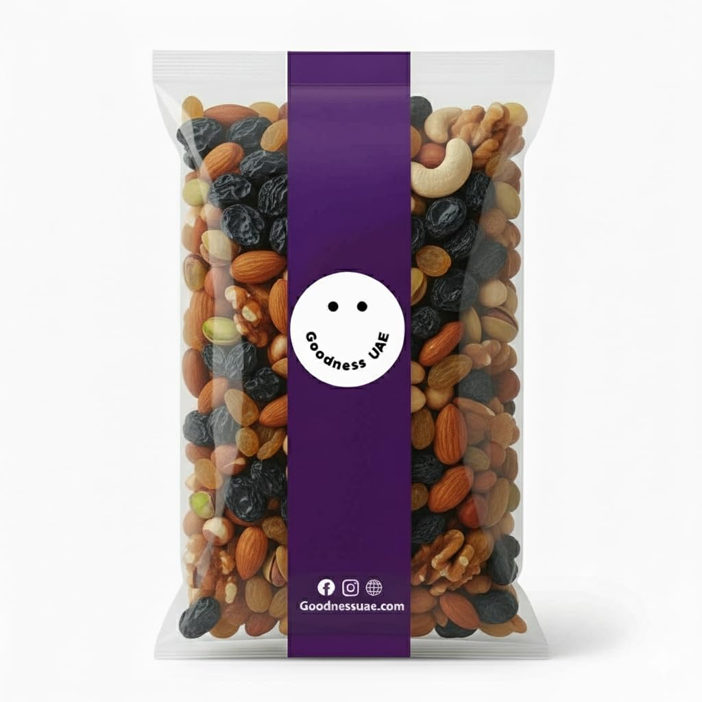 Goodness Mixed Nuts and Dried Fruits - Raisins, Almonds, Walnuts , Peanuts Kernel , Cashew Nuts & Pistachio Kernel, Hazelnuts Kernel 500 Gm - nuts mix + dried fruits