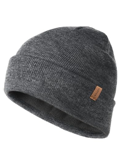 Image of FURTALK Mens Beanie Fleece Lined Winter Hats Double Layered Stylish Knited Cuffed Plain Hat