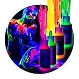 4 Pinturas Neón Lavables Luminosas con Luz Negra Body Paint Colores Maquillaje Facial Makeup Brillante Grupo Carnavallia