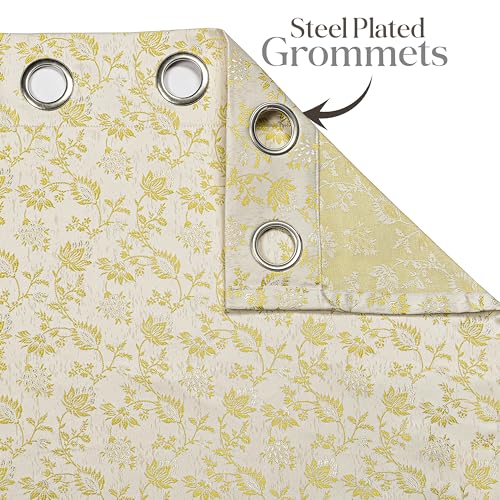 Image of Yellow Weaves 2 Pcs Jacquard Botanical Eyelet Long Door Curtain - Perfect for Home, Office, Bedroom, Living Room & Balcony - 9 Feet (Golden)
