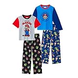 Super Mario Boys Pajamas for Kids | 4 Piece Sleepwear Sets for Boys Sleep Shirts and Pajama Bottoms for Big Boy and Toddlers Blue-grey