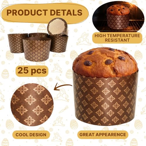 Kulich-Form, Paska-Osterbrotformen, 340 ml, Brot, Papierform, braun, antihaftbeschichtet, Panettone-Papier-Backformen, universal, braunes Design, B 10 x H 8 cm