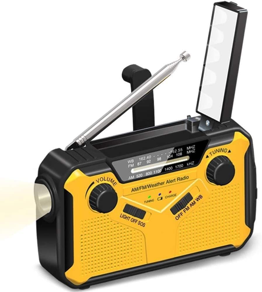 Radio awaryjne z korbką, solarne radio pogodowe AM|FM|WB|NOAA, radio survivalowe z latarką, lampą do czytania 2 W, power bankiem 2500 mAh