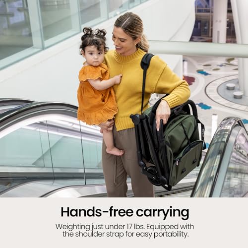 Mompush Velo Lightweight Travel Stroller – One-Hand Fold, Ultra-Compact & Airplane Friendly, Lie-Flat Recline Seat (from Birth to 50 lbs), Includes Cup Holder, Shoulder Strap, and Leather Bumper Bar - Thumbnail 5