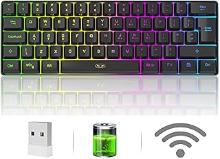 UK Layout Wireless 60% Gaming Keyboard, Compact 61-Key Rechargeable RGB Backlit Gaming Keyboard, 2.4G Wireless Connection, MageGee TS92 Waterproof Portable Office Keyboard for Laptop/Mac/Windows-Black