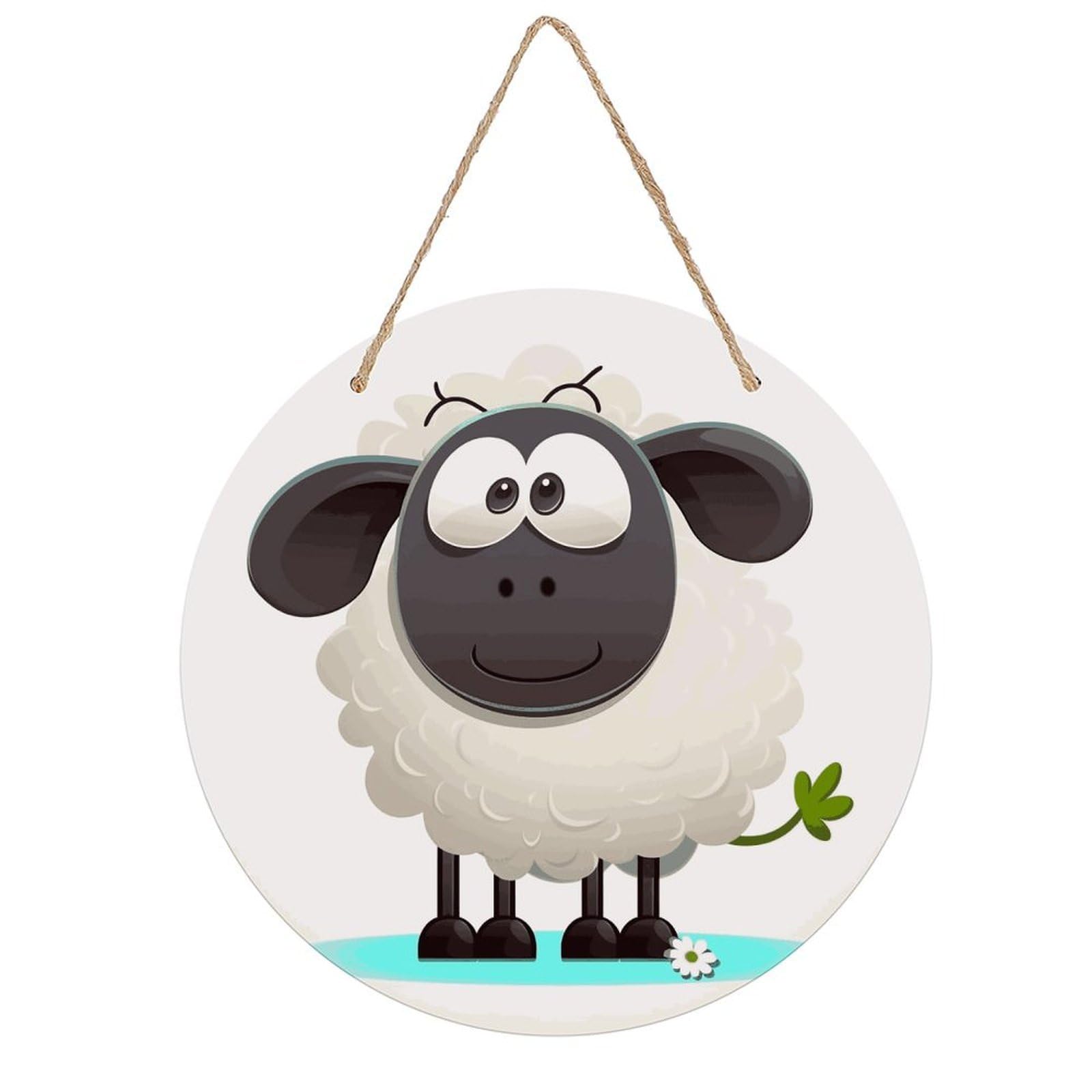Sheep Wall Art Neutral Abstract Wooden Walls Hanging Picture Sturdy Farmhouse Round Walls Hanging Vintage Framed Wall Prints for Living Room