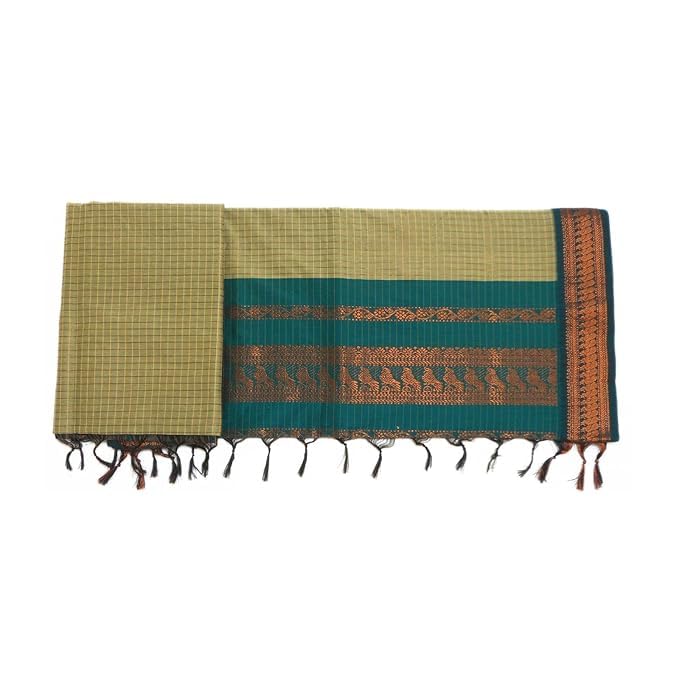 Image of Pure Kalyani Cotton Saree | Zari Border & Blouse Piece - Lata Gadwal Design | Traditional Saree
