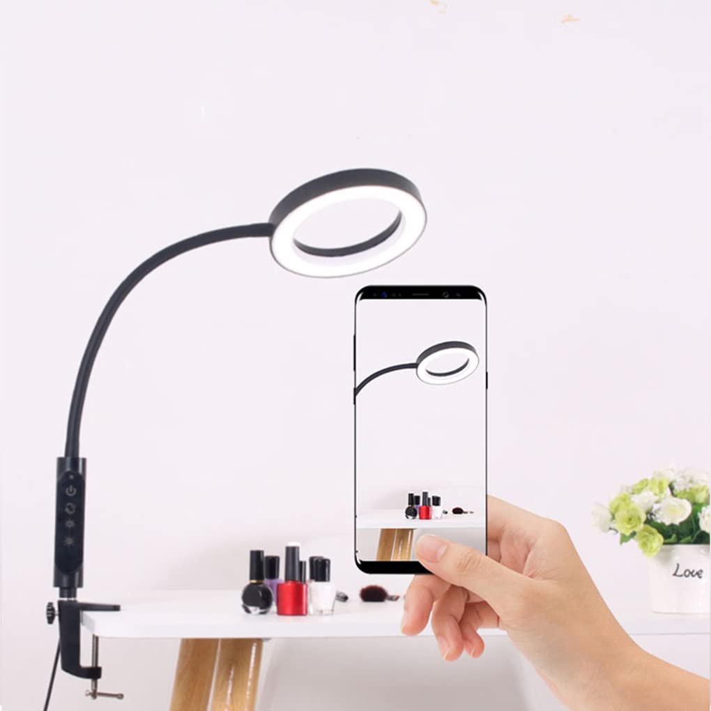 Klemmlampe LED Schreibtischlampe 12W Leselampe Flexibles Klemmlicht 3 Farb & 5 Helligkeitsstufen Schwanenhals Klemmleuchte für Schlafzimmer Augenpflege Büro Tischlampe Schwarz