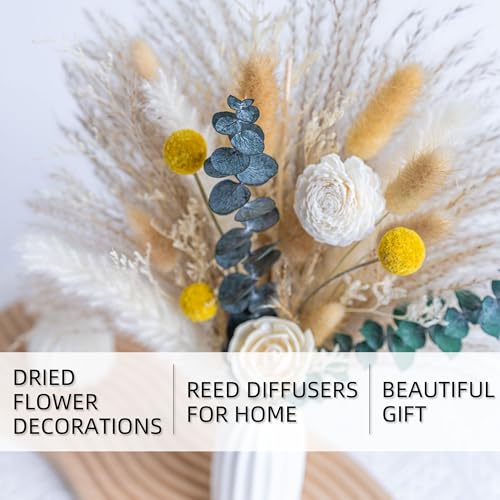 Diffuseurs de roseaux de fleurs séchées avec arrangements d'eucalyptus pour table