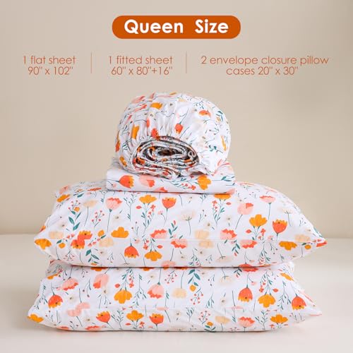 Image of JSD Tulip Floral Print Queen Sheet Set 16 inch Deep Pocket | 4 Piece Soft Microfiber Sheets, OEKO-TEX Certified, Colorful Flower Patterns, Easy Care