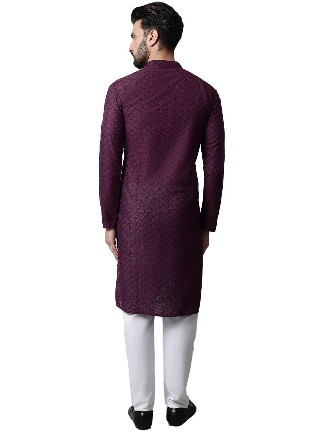 Jompers Men Purple And White Embroidered Kurta With Churidar (Purple, S)